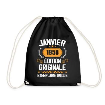 Anniversary Gift Vintage January 1958 - 1958 - Drawstring Bag - black - Front