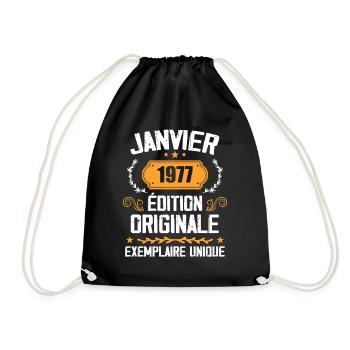 Anniversary Vintage Gift January 1977 - 1977 - Drawstring Bag - black - Front