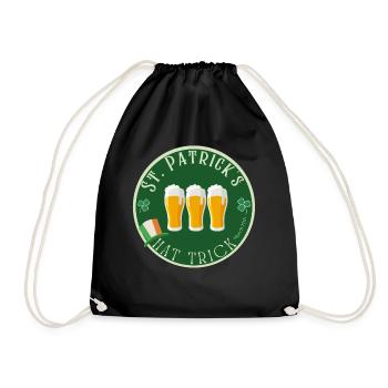 funny St patrick hat trick shirt -beer football - Drawstring Bag - black - Front