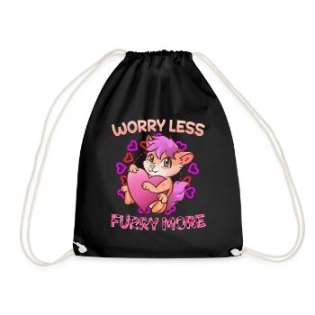 Worry less Furry more I Fursona Cosplay Fandom - Drawstring Bag - black - Front