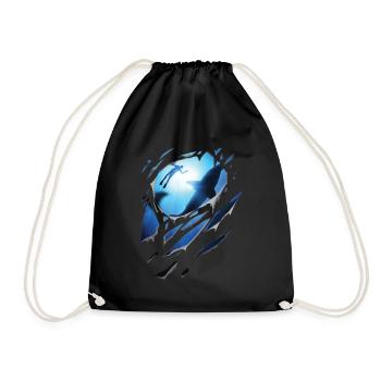 Ripped Diving Shark Gift Cracks - Drawstring Bag - black - Front