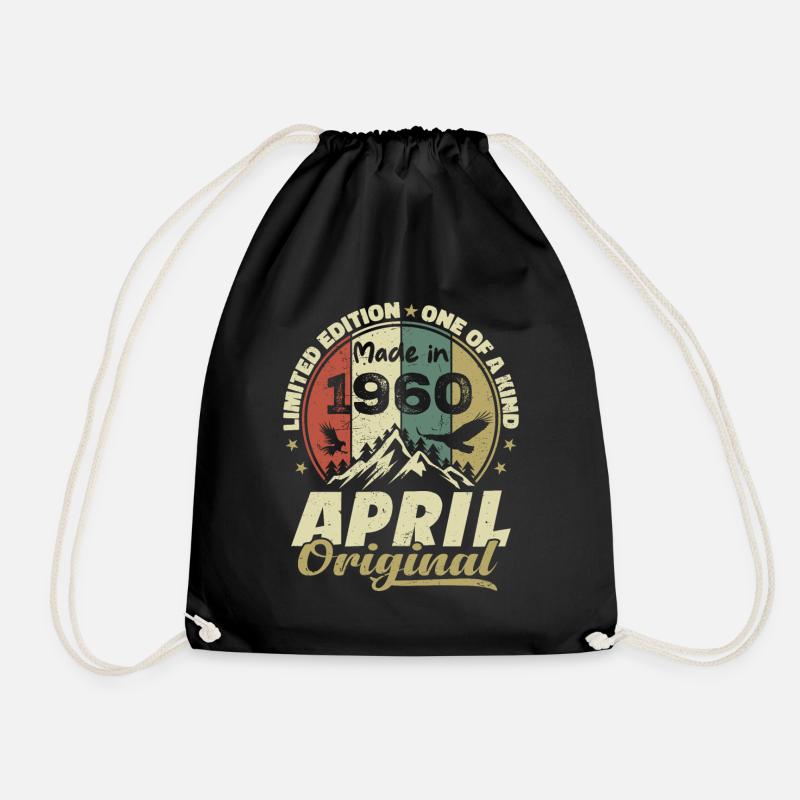Retro Born In April 1960 Birthday Gift 1960 - Drawstring Bag - black