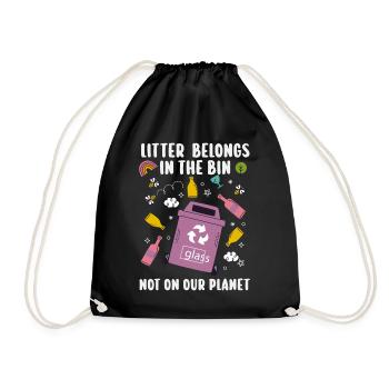 No Littering Anti Littering Earth Day - Drawstring Bag - black - Front