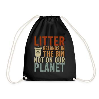No Littering Anti Littering Earth Day - Drawstring Bag - black - Front