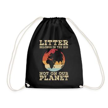 No Littering Anti Littering Earth Day - Drawstring Bag - black - Front