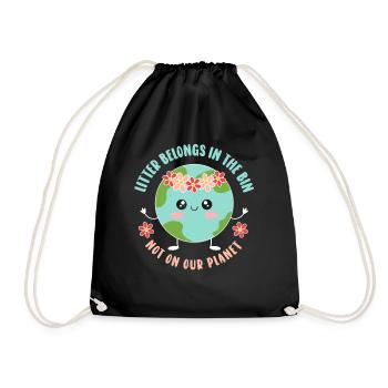 No Littering Anti Littering Earth Day - Drawstring Bag - black - Front