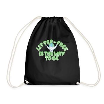 No Littering Anti Littering Earth Day - Drawstring Bag - black - Front
