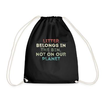 No Littering Anti Littering Earth Day - Drawstring Bag - black - Front