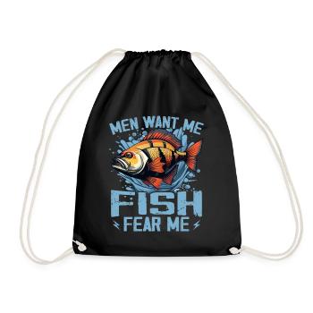Men Want Me Fish Fear Me Tees Fishing - Drawstring Bag - black - Front