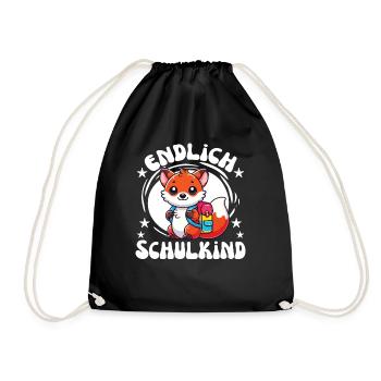 Endlich Schulkind süßes Fuchs zur Einschulung - Turnbeutel - Schwarz - Vorne