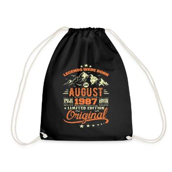 August 1987 Birthday August 1987 Vintage Gift - Drawstring Bag - black - Front