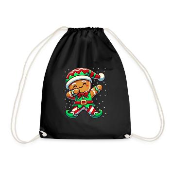 Christmas Gingerbread Man Elf Funny - Drawstring Bag - black - Front