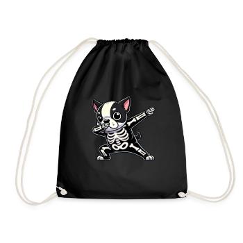 Boston Terrier Halloween Skeleton Cuter - Drawstring Bag - black - Front