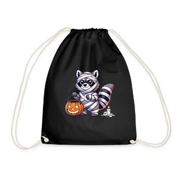 Waschbär Halloween Mumie Kinder Frauen Männer - Turnbeutel - Schwarz - Vorne