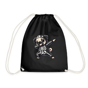 Pug Halloween Skeleton Cute Pug Kids - Drawstring Bag - black - Front