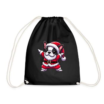 Christmas Frenchie Santa Funny French - Drawstring Bag - black - Front