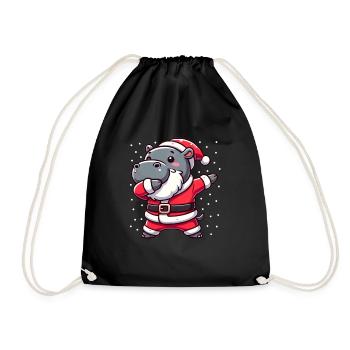 Christmas Hippo Santa Funny Hippo Lover - Drawstring Bag - black - Front