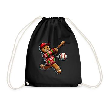 Baseball Weihnachten Lebkuchenmann Baseball - Turnbeutel - Schwarz - Vorne