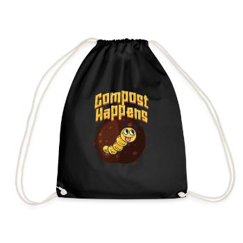 Worm Farmer Vermicompost Cute Men Women - Drawstring Bag - black - Front