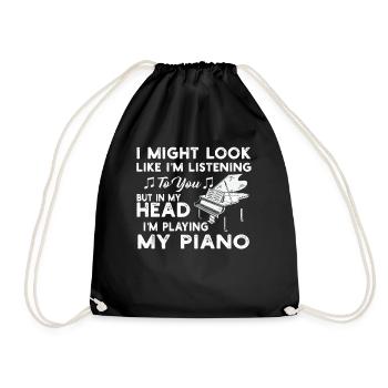 I Might Look Like I Am Listening Piano - Drawstring Bag - black - Front