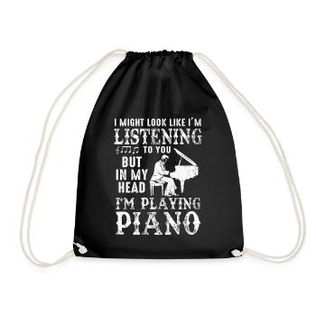 I Might Look Like I Am Listening Piano - Drawstring Bag - black - Front
