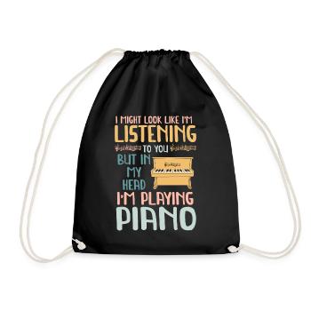 I Might Look Like I Am Listening Piano - Drawstring Bag - black - Front