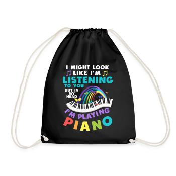 I Might Look Like I Am Listening Piano - Drawstring Bag - black - Front