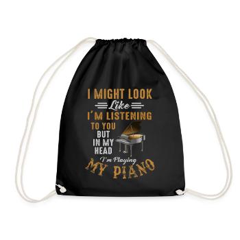 I Might Look Like I Am Listening Piano - Drawstring Bag - black - Front