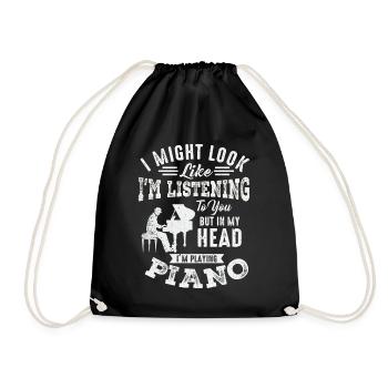 I Might Look Like I Am Listening Piano - Drawstring Bag - black - Front