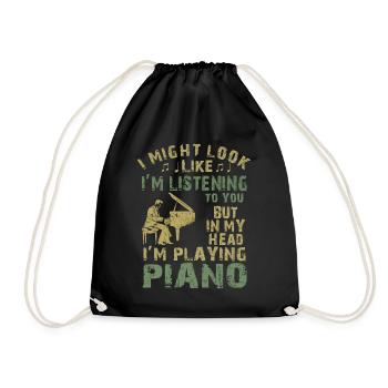 I Might Look Like I Am Listening Piano - Drawstring Bag - black - Front