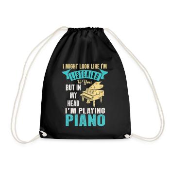 I Might Look Like I Am Listening Piano - Drawstring Bag - black - Front