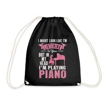 I Might Look Like I Am Listening Piano - Drawstring Bag - black - Front