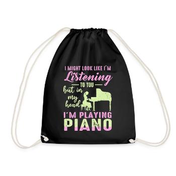 I Might Look Like I Am Listening Piano - Drawstring Bag - black - Front
