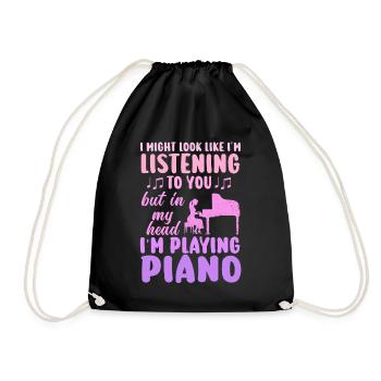 I Might Look Like I Am Listening Piano - Drawstring Bag - black - Front