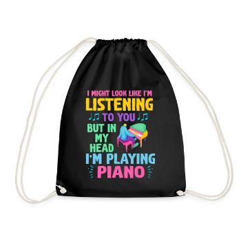 I Might Look Like I Am Listening Piano - Drawstring Bag - black - Front