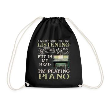 I Might Look Like I Am Listening Piano - Drawstring Bag - black - Front