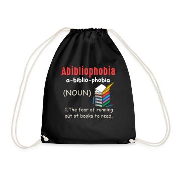 Abibliophobia Bookworm Reading Books - Drawstring Bag - black - Front