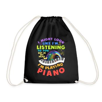 I Might Look Like I Am Listening Piano - Drawstring Bag - black - Front