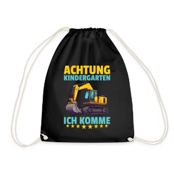 Attention kindergarten, I'm coming, construction worker, excavator - Drawstring Bag - black - Front