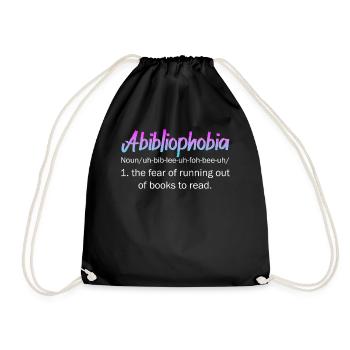 Abibliophobia Bookworm Reading Books - Drawstring Bag - black - Front