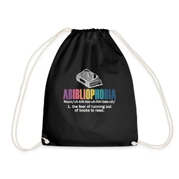 Abibliophobia Bookworm Reading Books - Drawstring Bag - black - Front