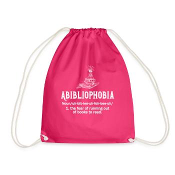 Abibliophobia Bookworm Reading Books - Drawstring Bag - fuchsia - Front