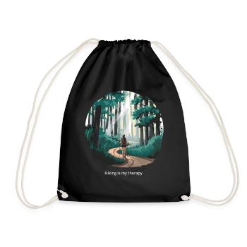 Hiking is My Therapy – Nature & Forest - Drawstring Bag - black - Front