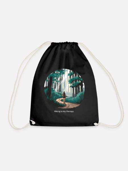 Hiking is My Therapy – Natur & Wald - Turnbeutel - Schwarz