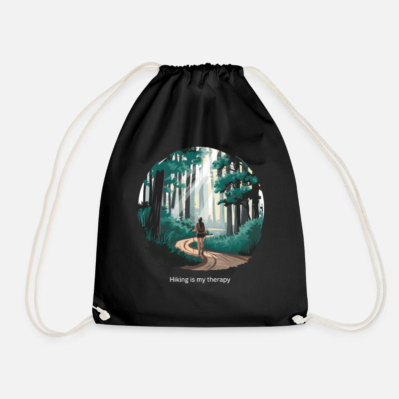 Hiking is My Therapy – Natur & Wald - Turnbeutel - Schwarz