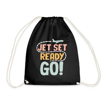 Jet Set Ready Go Airplane Vacation Mode - Drawstring Bag - black - Front