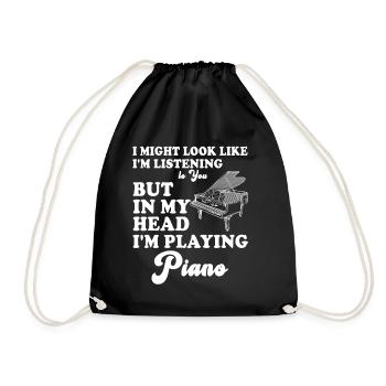 I Might Look Like I Am Listening Piano - Drawstring Bag - black - Front