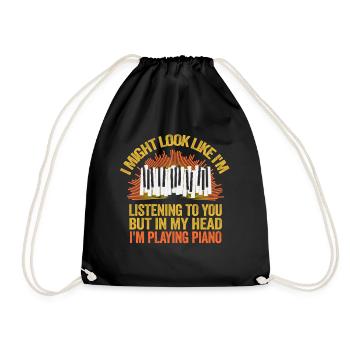 I Might Look Like I Am Listening Piano - Drawstring Bag - black - Front