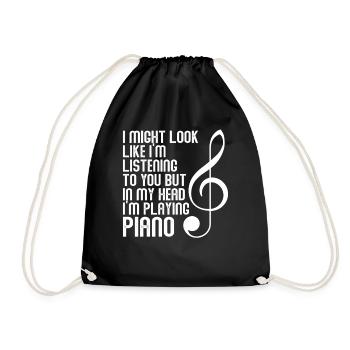 I Might Look Like I Am Listening Piano - Drawstring Bag - black - Front