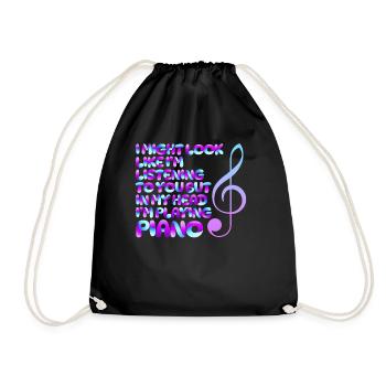 I Might Look Like I Am Listening Piano - Drawstring Bag - black - Front